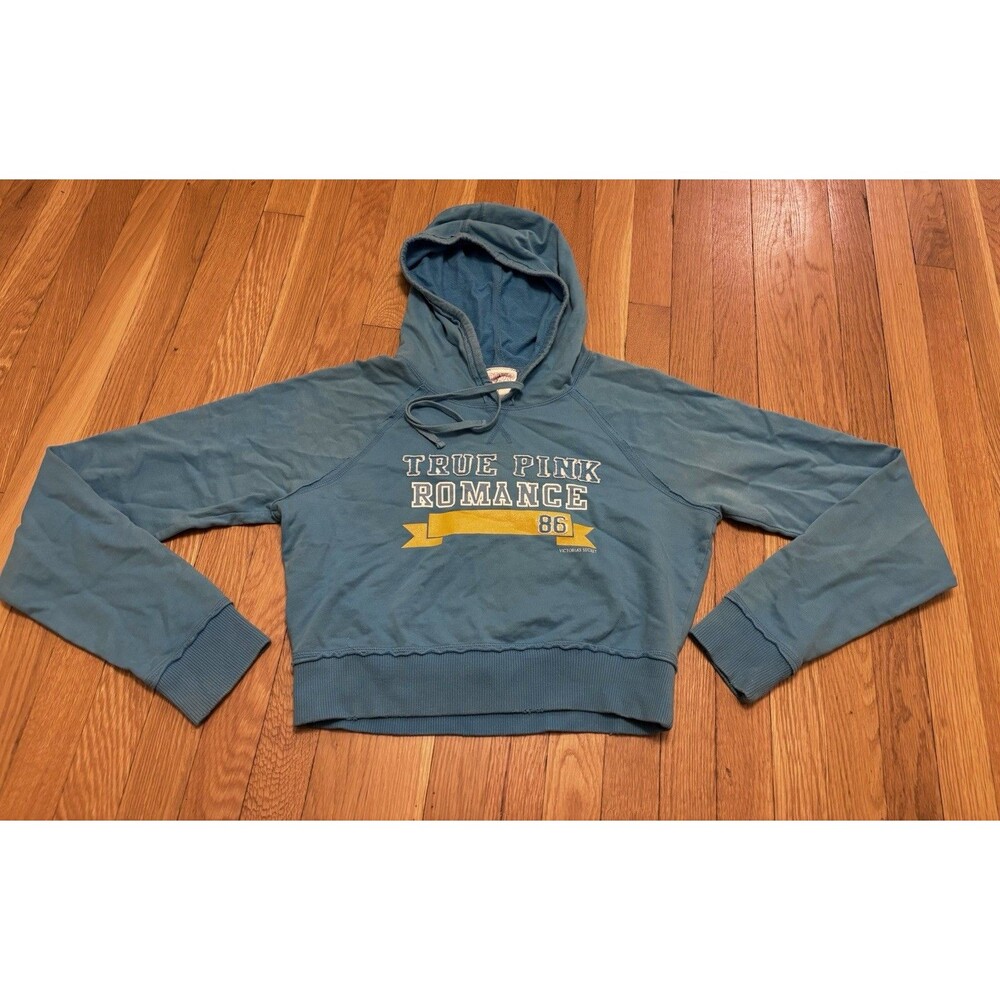 Y2K Victoria’s Secret Pink Cropped Hoodie Sweatshirt True Pink Romance 86 Blue L